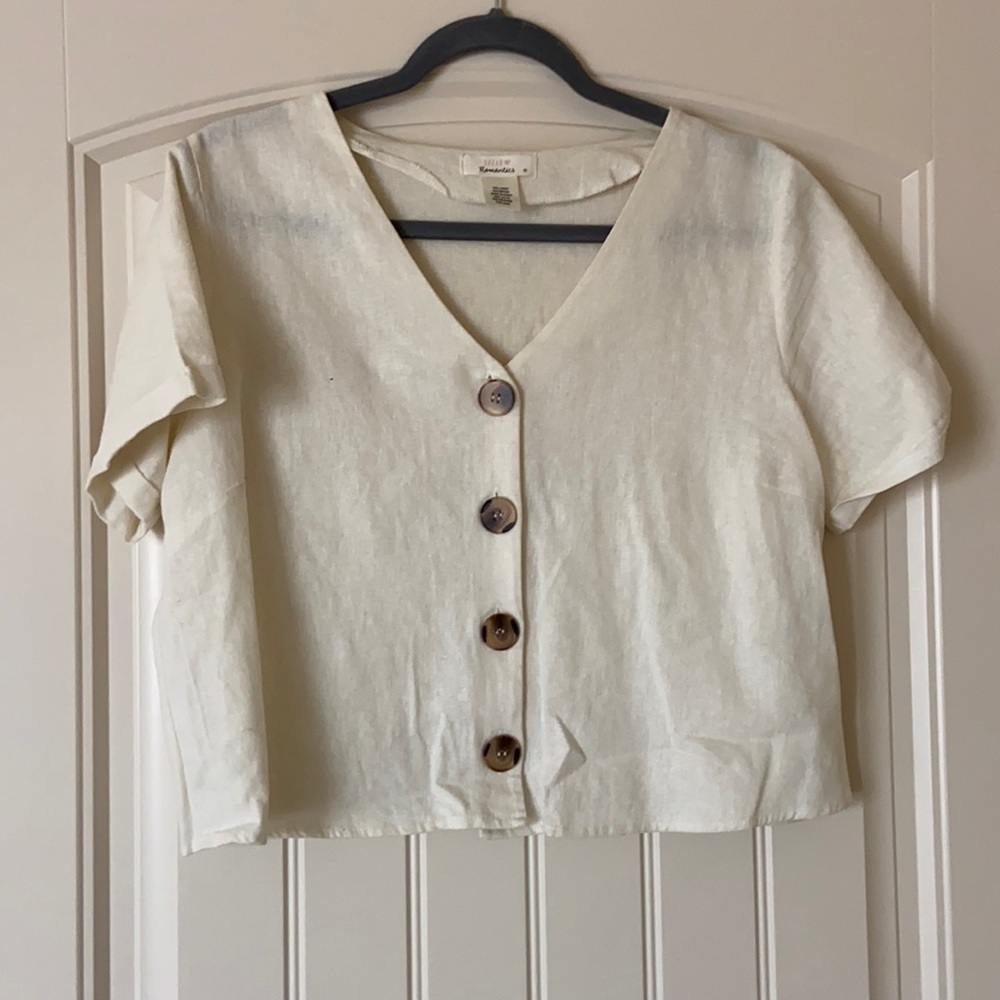 White linen cropped shirt